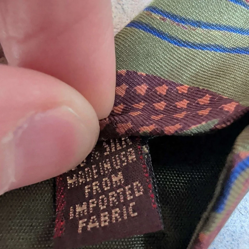 Vintage Chaps Ralph Lauren Necktie Mens Olive Green Paisley Houndstooth Silk Tie